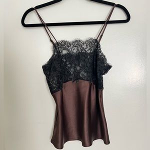 Vintage Satin Lace Camisole By Neiman Marcus Small Brown Black